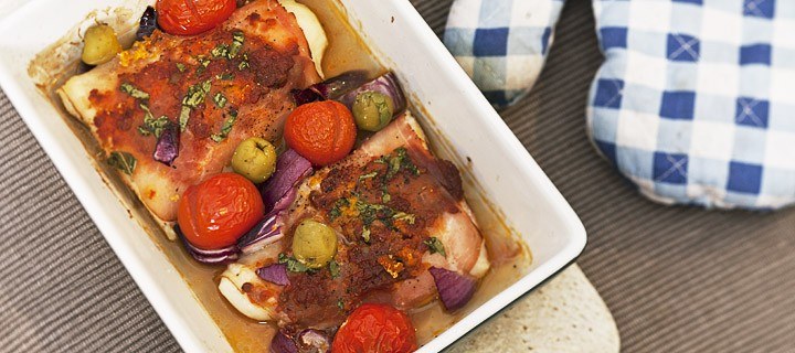 Pangasius in parmaham uit de oven