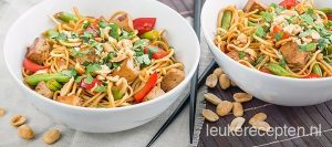 noedels met sperziebonen en tofu
