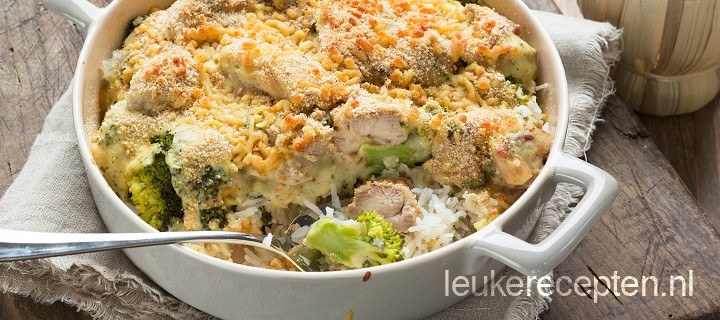 Romige kip met rijst en broccoli
