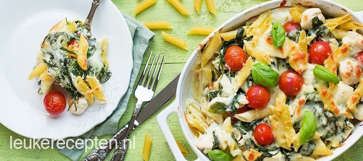 Pasta met kip uit de oven