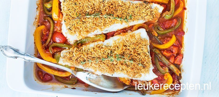 Kabeljauw met paprika uit de oven