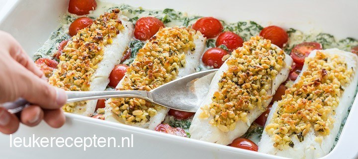 Kabeljauw met pijnboompitten korstje