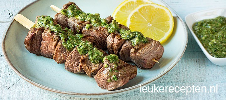 Biefstukspies met salsa verde