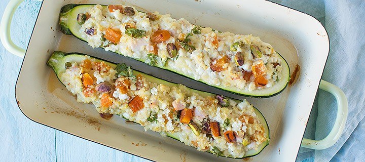 Gevulde courgette met kip en Hüttenkäse