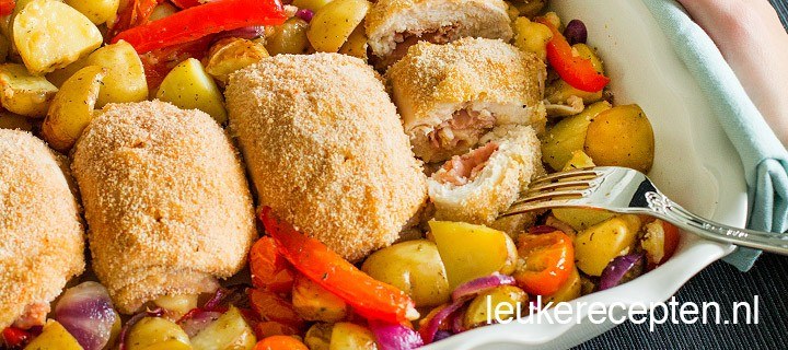 Kip cordon bleu met geroosterde groenten