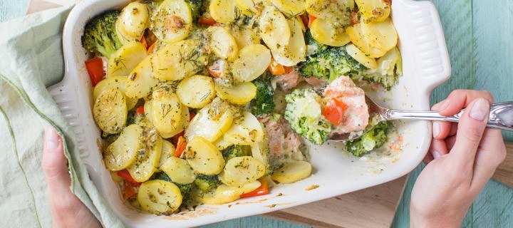 Ovenschotel met aardappel en zalm