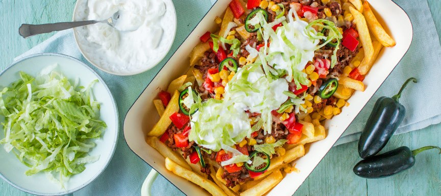 Taco friet met gehakt topping