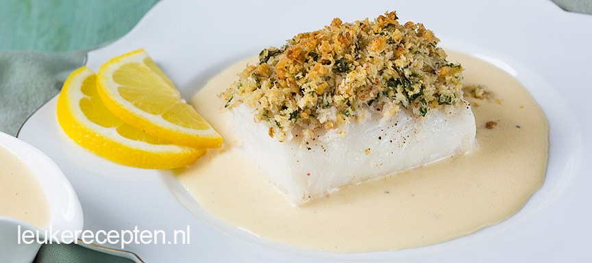 Krokante vis met witte wijnsaus
