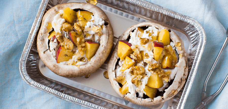 Gevulde bbq portobello’s met perzik