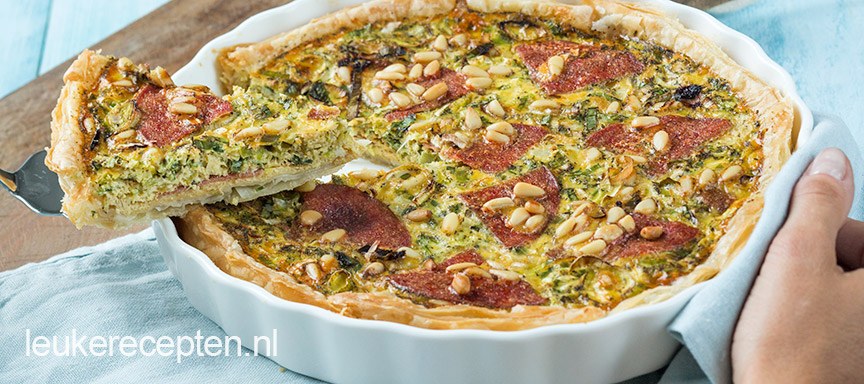 Quiche met prei en salami