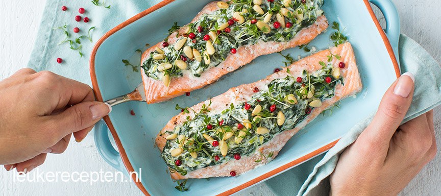 Gevulde zalm met spinazie