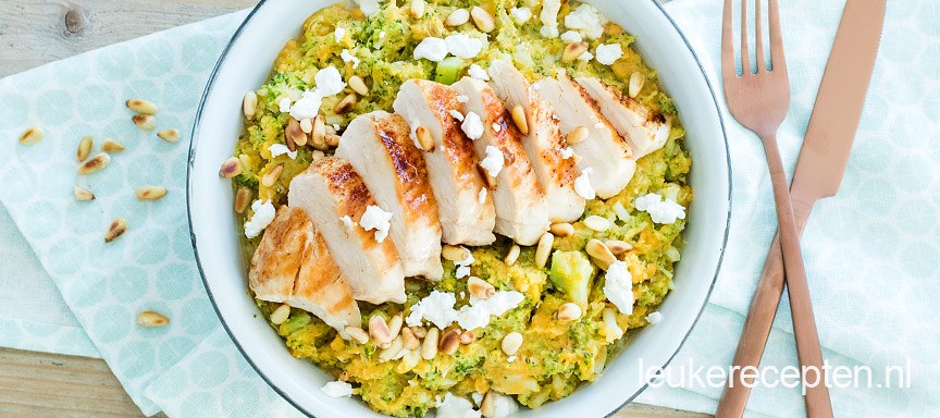 Stamppotje van zoete aardappel en broccoli