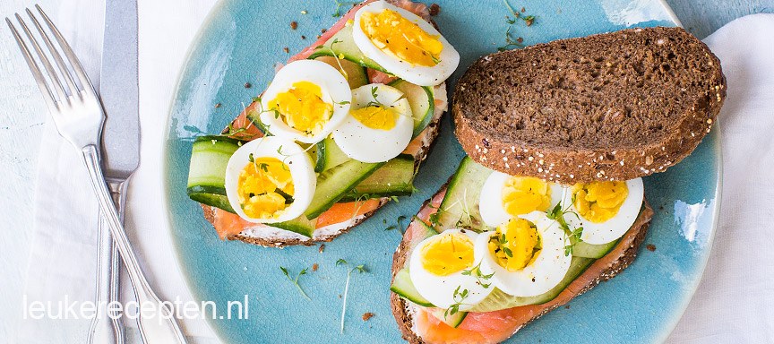 Sandwich met gerookte zalm met komkommer
