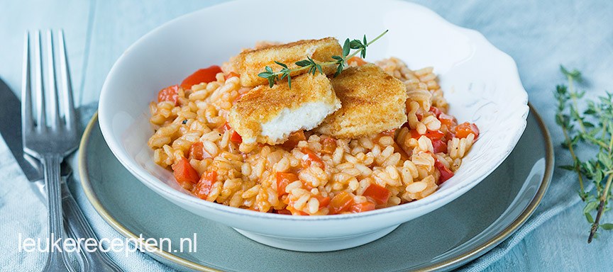 Paprika risotto met gebakken geitenkaas