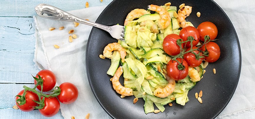 Romige courgiatelle met garnalen