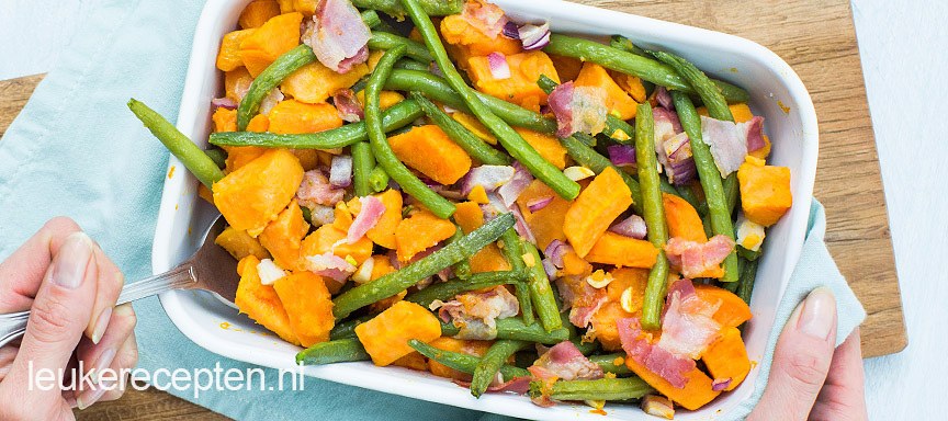 Zoete aardappel met sperziebonen