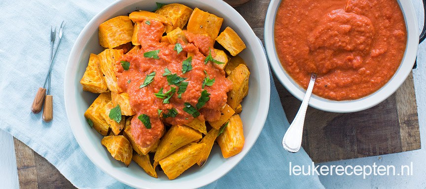 Patatas bravas van zoete aardappel