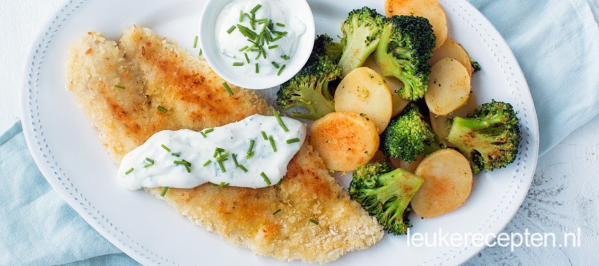 Visschnitzels met bieslooksaus