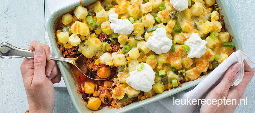 Ovenschotel aardappel chili