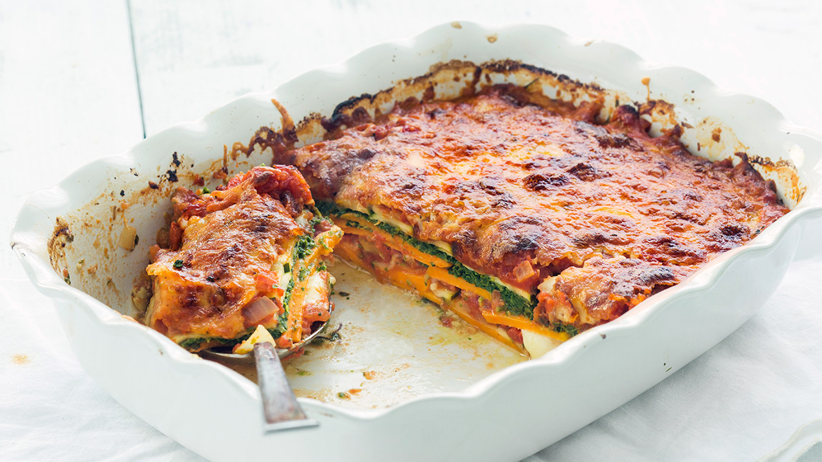 Zoete aardappel lasagne