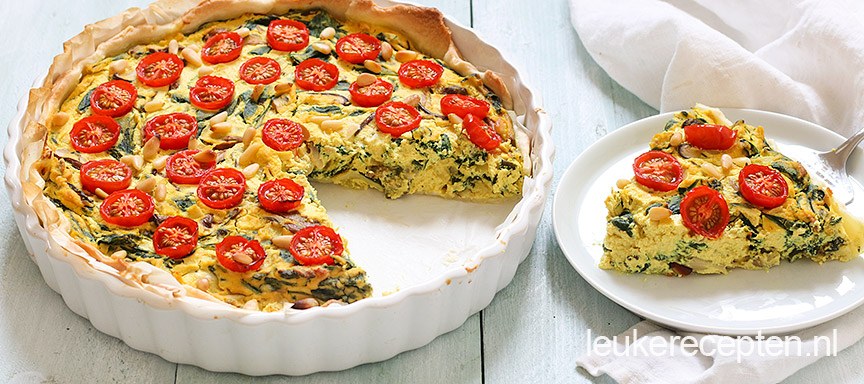 Vegan quiche met paddenstoelen