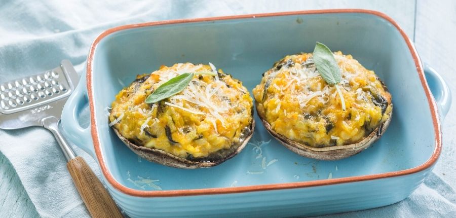 Portobello met pompoen risotto