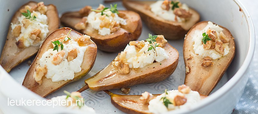 Peer met geitenkaas uit de oven