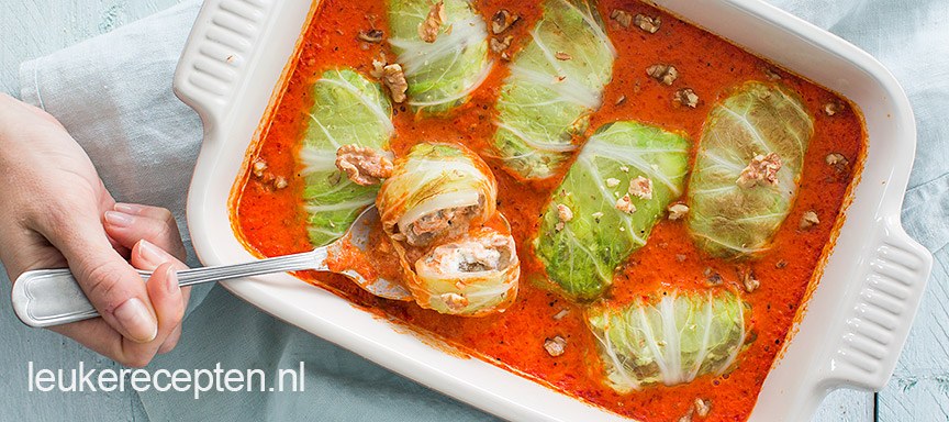 Koolrolletjes met geitenkaas