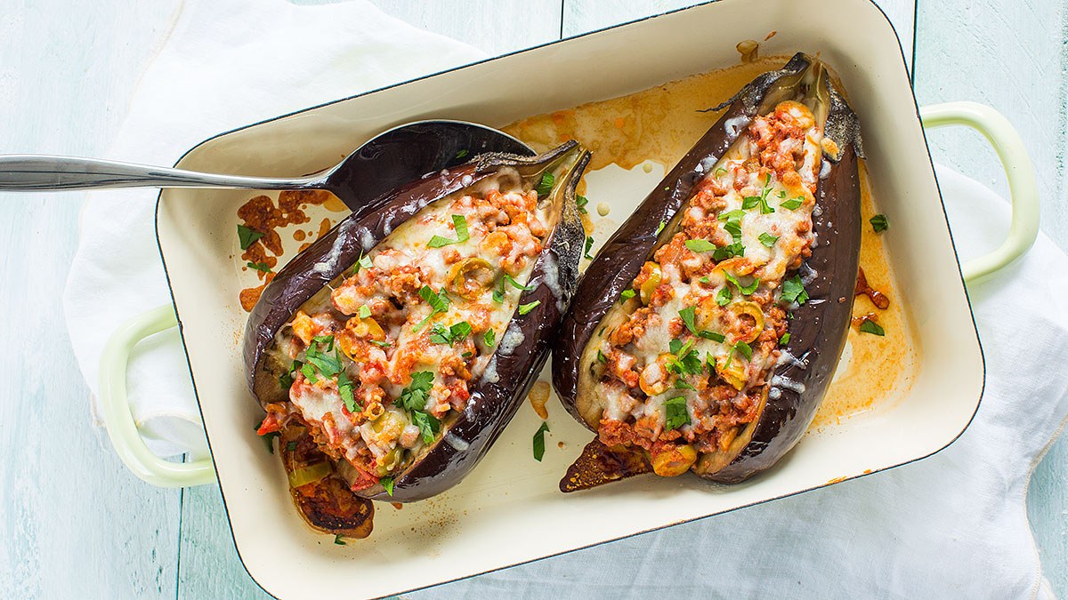 Gevulde aubergines met gehakt