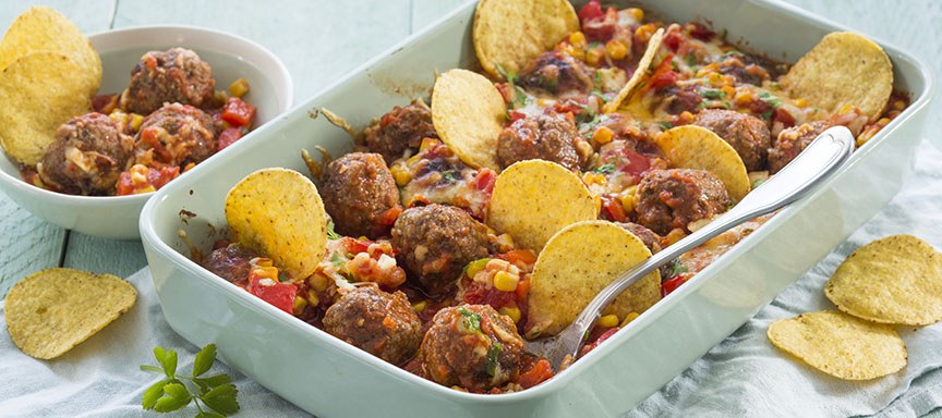 Tex Mex: taco ovenschotel met gehaktballetjes