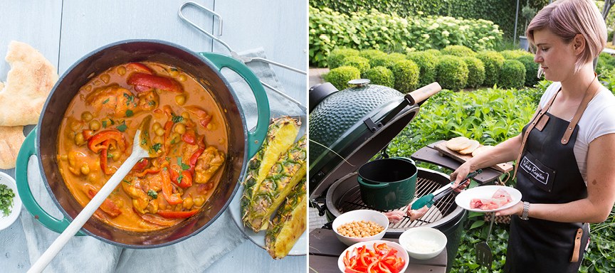 Gele curry met gegrilde kip van de Big Green Egg