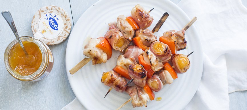 Gemarineerde kipspiesjes met abrikoos van de BBQ