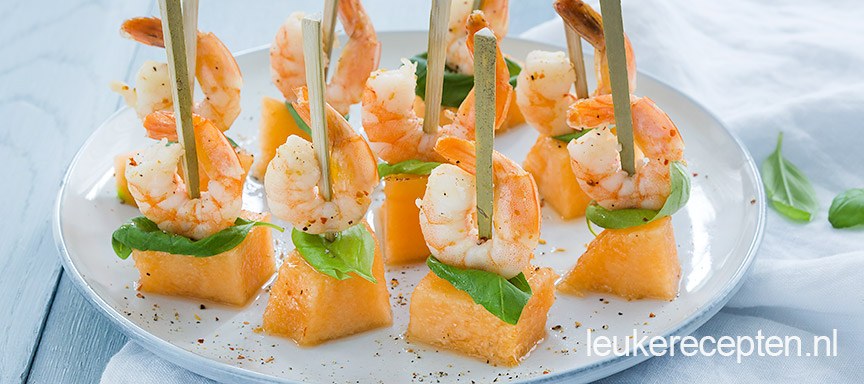 Prikkers met meloen en garnaal