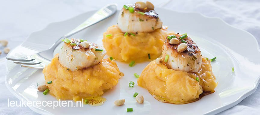 Coquilles met zoete aardappelpuree