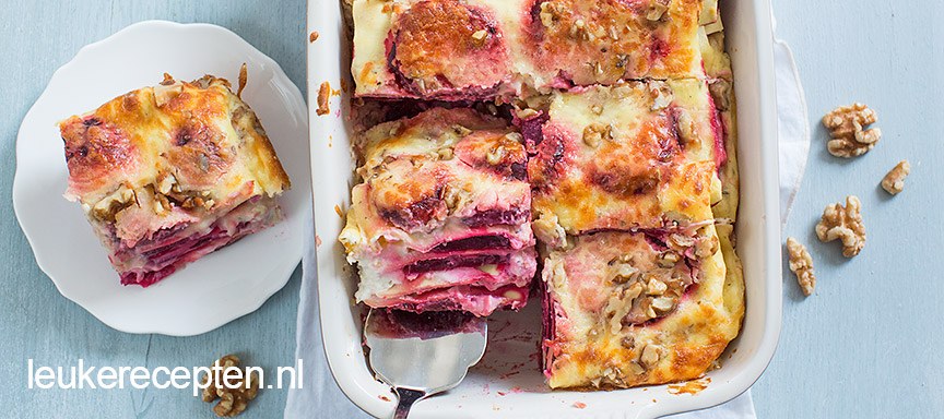 Bietenlasagne met walnoten