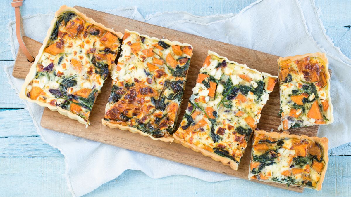 Zoete aardappel quiche met spinazie