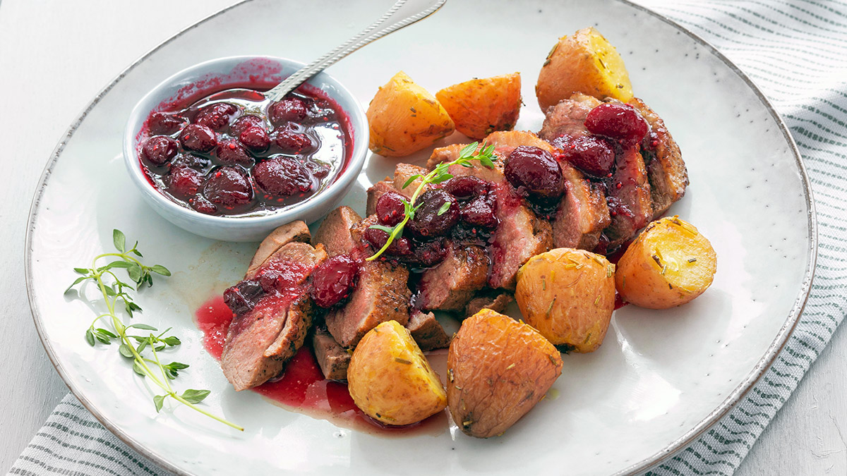Eendenborst met cranberry compote