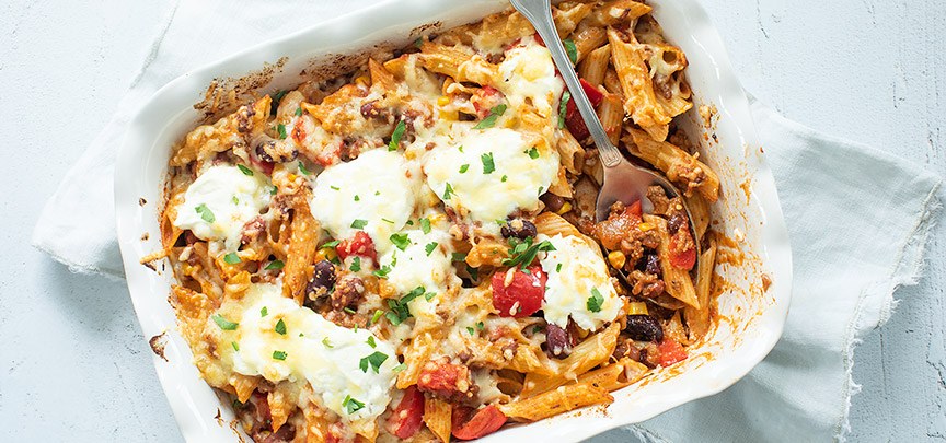 Ovenschotel chili con carne met pasta