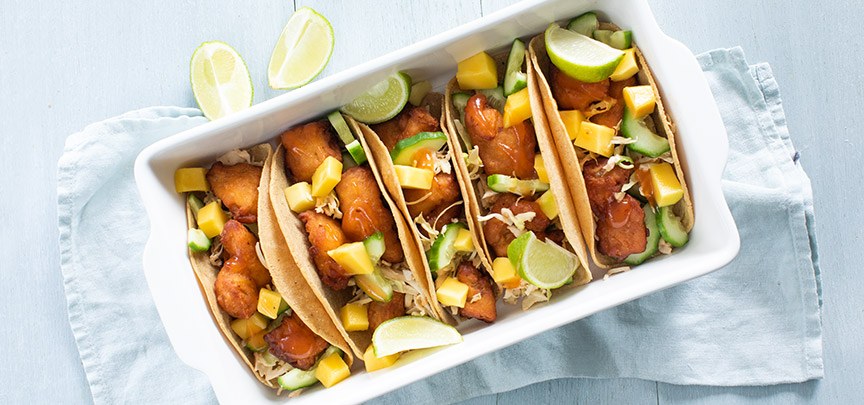 Taco’s met krokante vis en mango