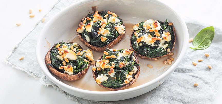 Gevulde portobello’s met spinazie