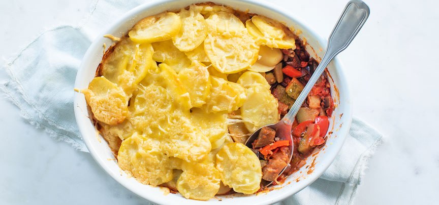 Ratatouille ovenschotel met aardappelschijfjes