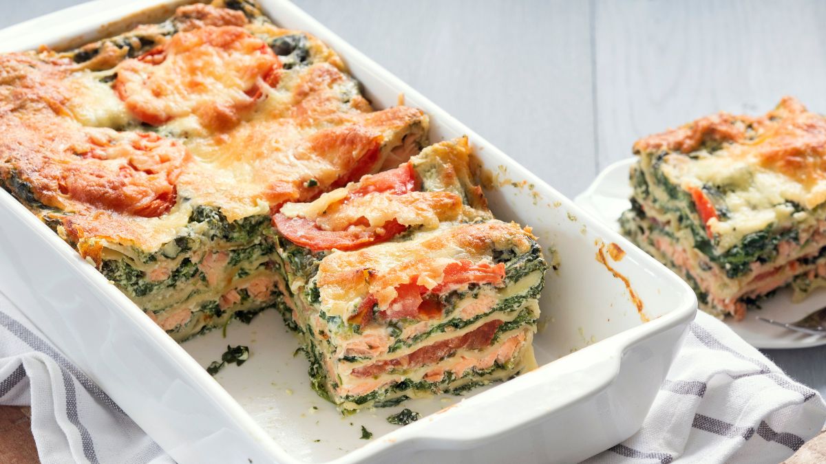 Zalm spinazie lasagne