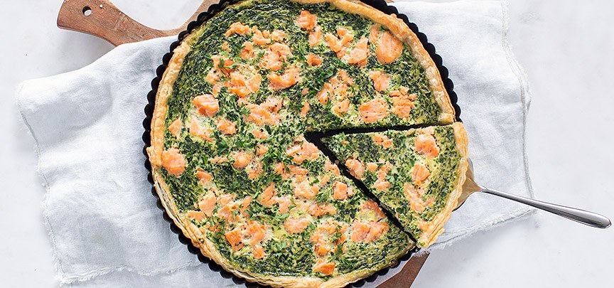Quiche met zalm en spinazie