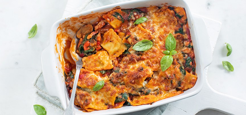 Ravioli ovenschotel met spinazie + variatie-tips!