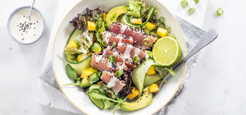 Sashimi salade met wasabi dressing