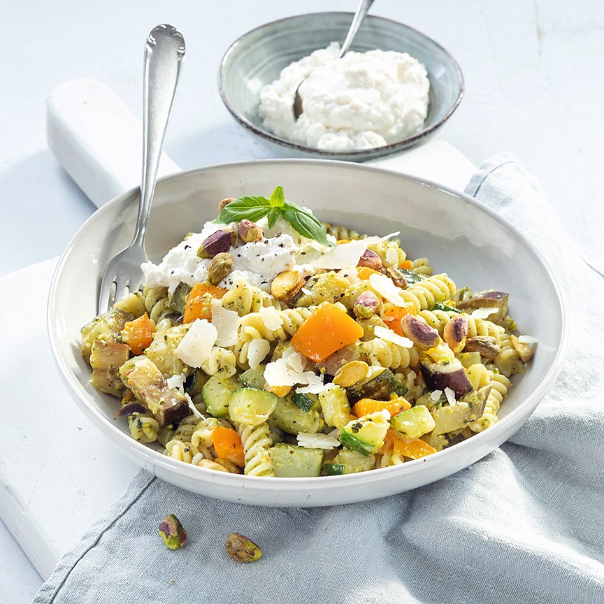 Fusilli met pistache pesto en ricotta
