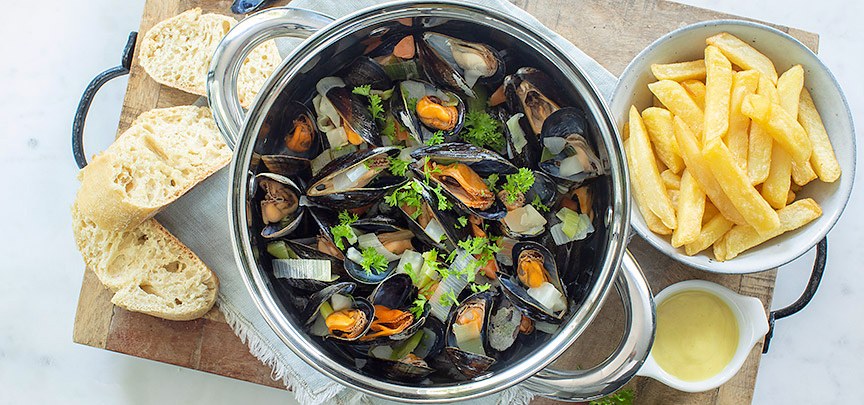 Mosselen koken op klassieke wijze