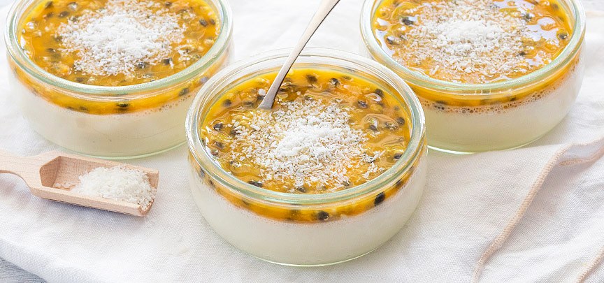 Panna cotta kokos passievrucht