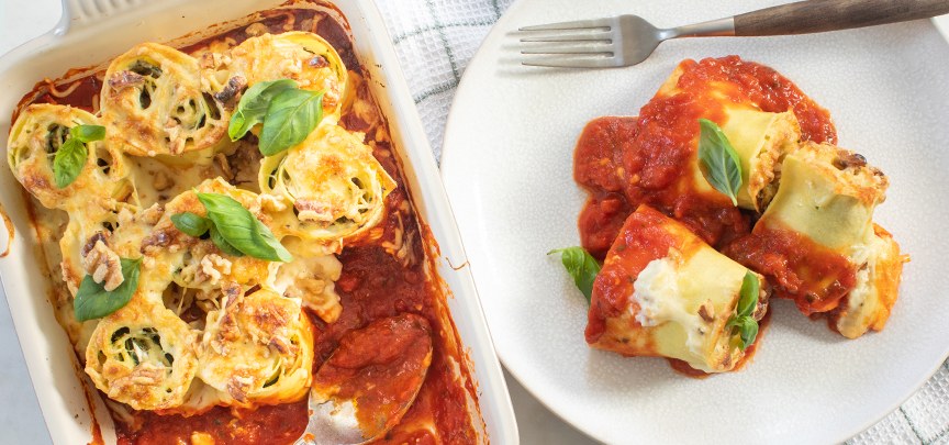 Lasagne rolletjes met pesto uit de oven