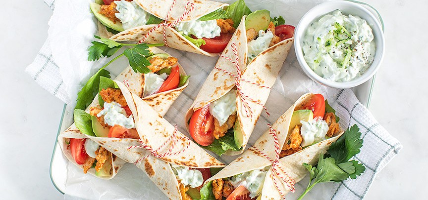 Lunchtip: mini wraps met kip en romige tzatziki